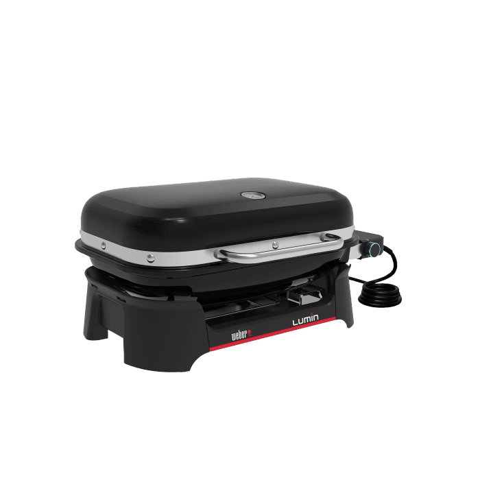 Weber Lumin barbecue elettrico, grill da tavolo nero con coperchio e indicatore di temperatura.