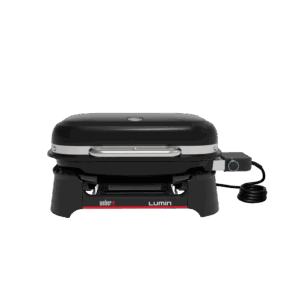 Weber Lumin grill elettrico, barbecue da tavolo nero con coperchio e controllo temperatura.