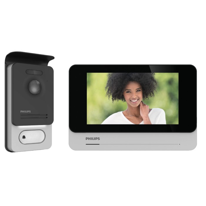 Sistema citofonico t.b.t. con monitor e unità esterna.