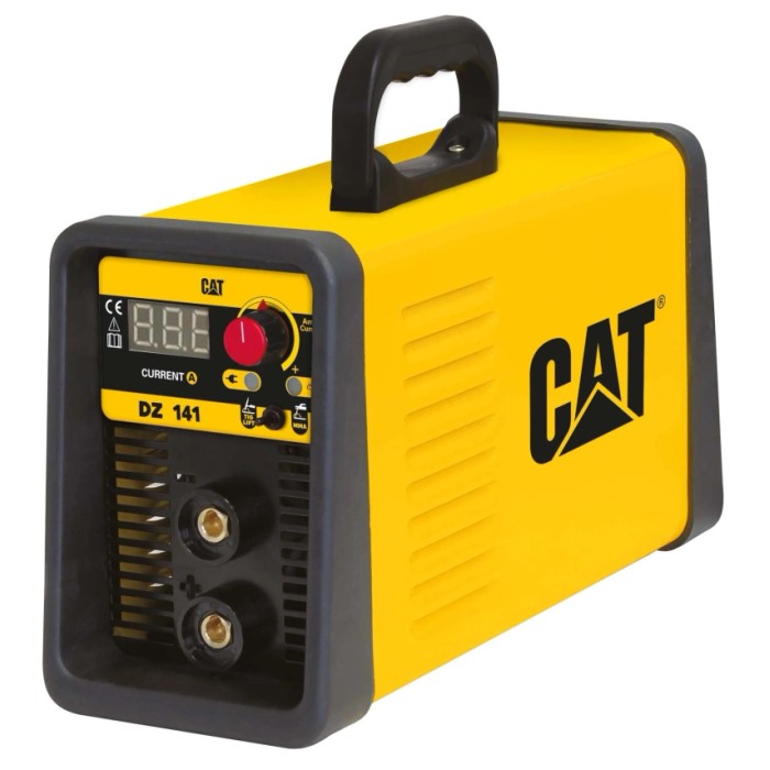 Saldatrice gialla CAT DZ 141 con maniglia. Design compatto.