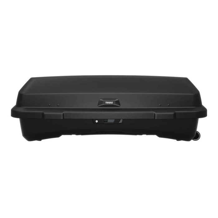 Box da tetto Thule nera per portapacchi auto, accessorio per il trasporto.