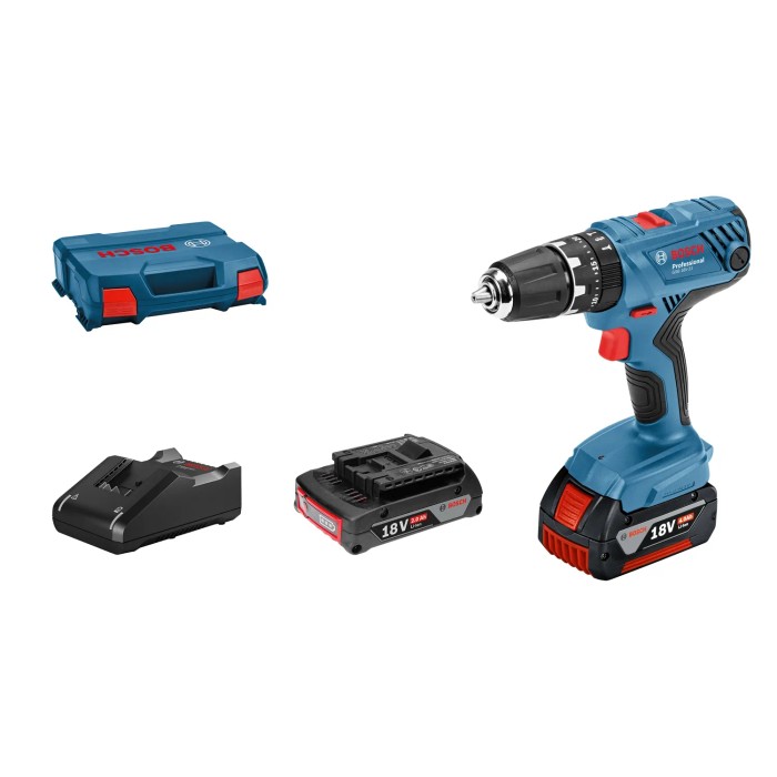 Set avvitatore a batteria: trapano, batteria, caricabatterie e valigetta.