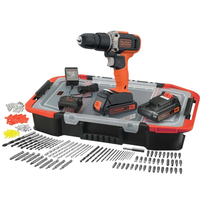 Set avvitatore a batteria t.b.t. con accessori in valigetta.