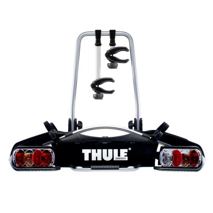 Portabiciclette Thule Euroway G2 per gancio traino, con luci posteriori e supporti per bici.