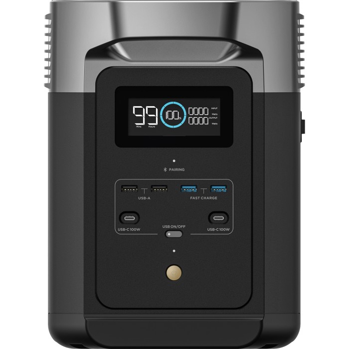 EcoFlow Delta 2 Powerstation: Power station nera compatta con display e porte.