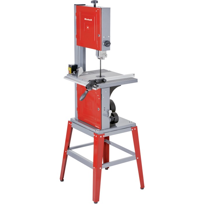 Sega a nastro Einhell TC-SB 305 U: Sega a nastro da tavolo rossa e grigia per legno e plastica.