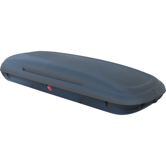 Box da tetto grigio scuro per portapacchi auto, accessorio per il trasporto.