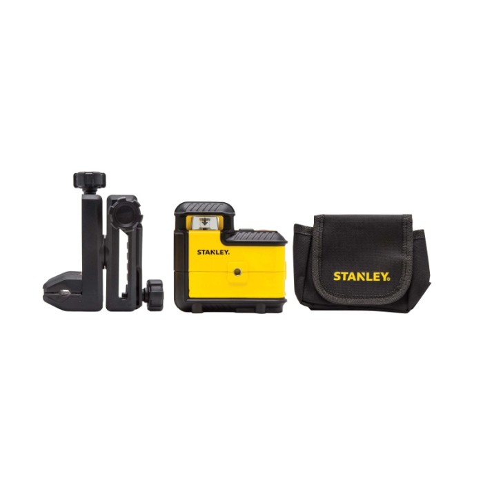 Livella laser Stanley con staffa e borsa, giallo/nero. Strumento di misura per un allineamento preciso.