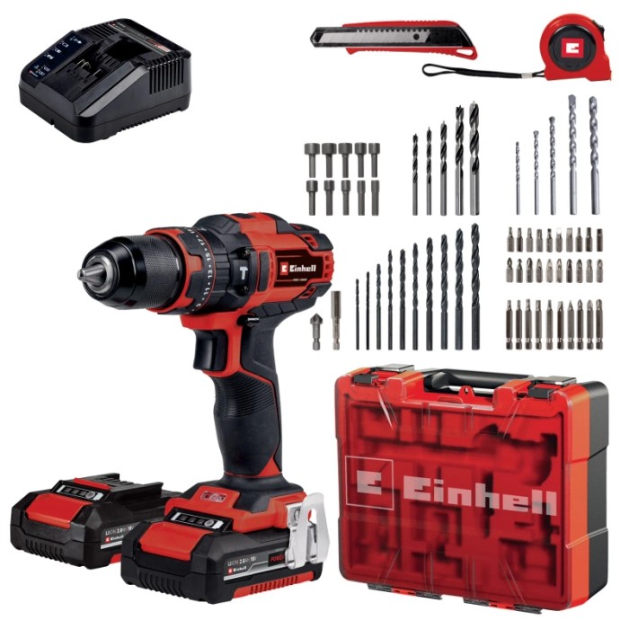 t.b.t. Set avvitatore a batteria con accessori, caricabatterie e valigetta.