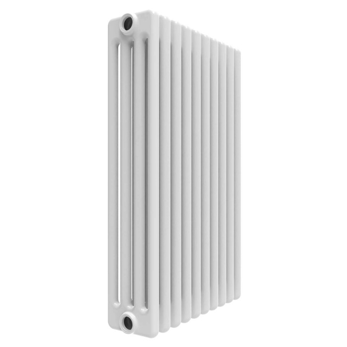 Radiatore t.b.t. bianco con tubi di riscaldamento verticali.