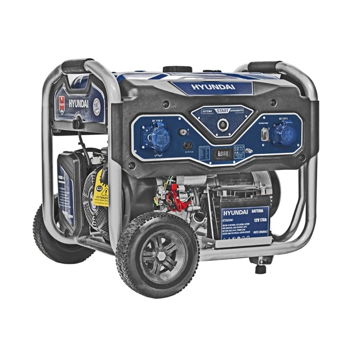 Generatore Hyundai con ruote e alloggiamento blu e nero.