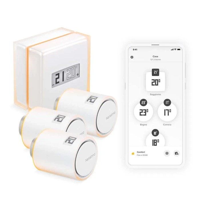 Termostati intelligenti per radiatori Netatmo con relè e controllo app per Domotica.