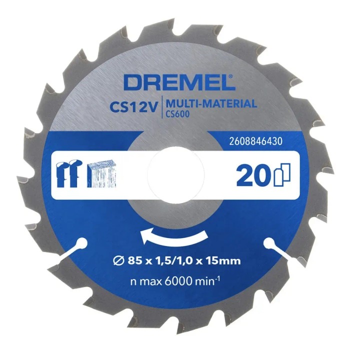 Lama per sega circolare Dremel CS600 per stazione di taglio mobile CS12V, Ø 85 mm, multi-materiale
