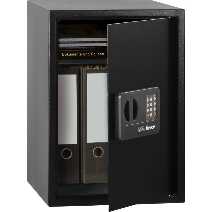 Cassaforte per mobili Burg-Wächter Favor S 9 E, cassaforte con serratura elettronica e porta aperta.