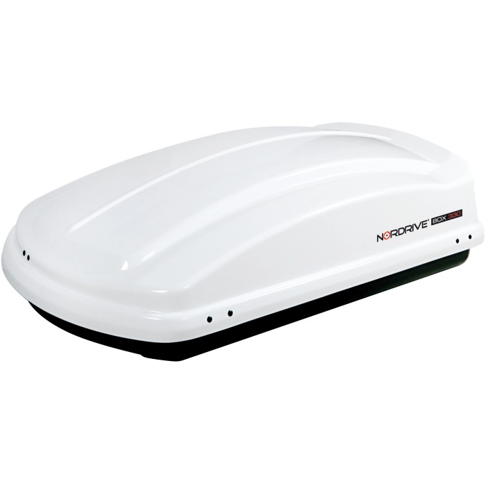 Box da tetto bianca per trasporto auto, marca Nordrive.