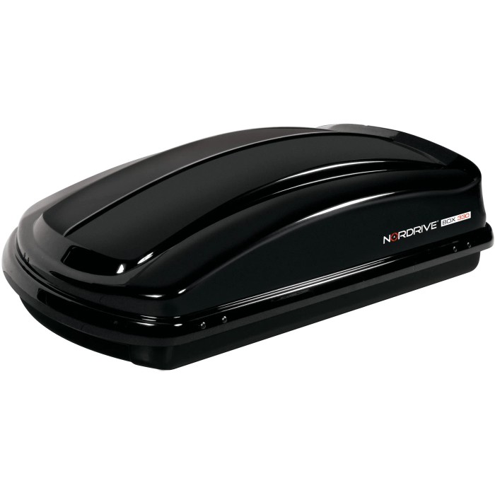 Box da tetto nera per trasporto auto, marca Nordrive.