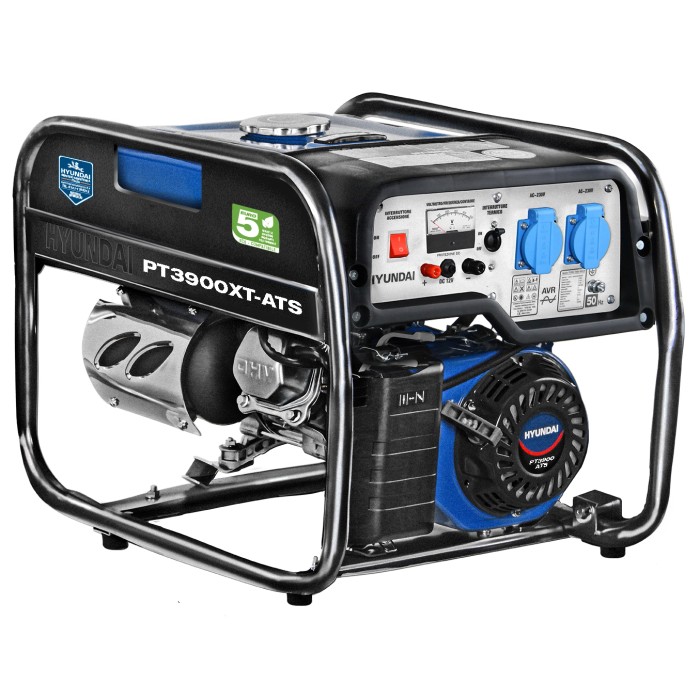 Generatore Hyundai PT3900XT-ATS: motore blu con telaio argento.