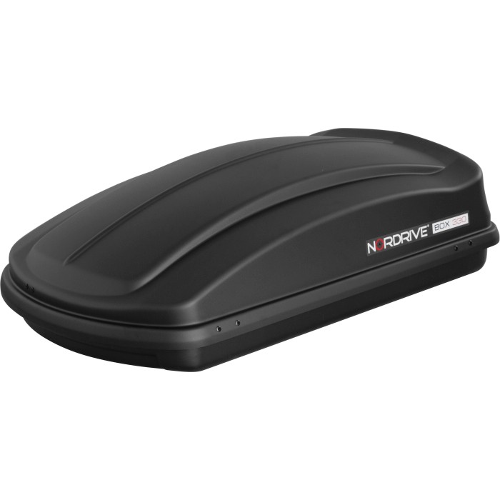Box da tetto nera Nordrive per trasporto auto, accessori per viaggio e trasporto.