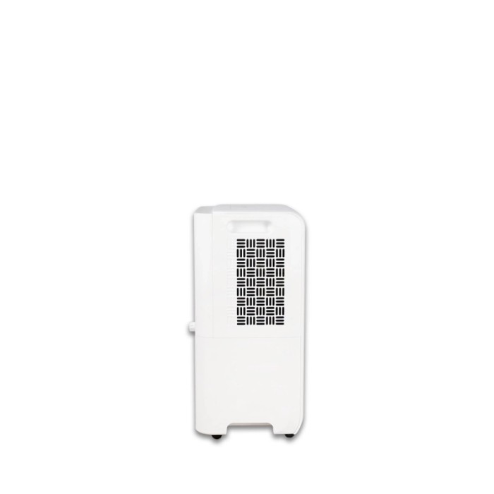 Deumidificatore bianco con maniglia e ruote.