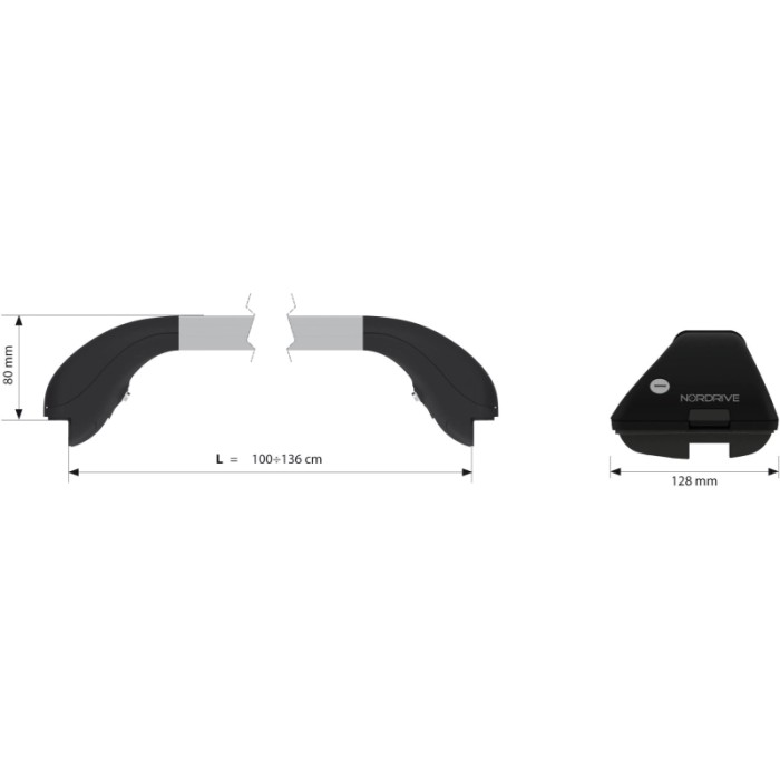 Accessorio portapacchi t.b.t., dimensioni: lunghezza 100-136cm, altezza 80mm, larghezza 128mm.