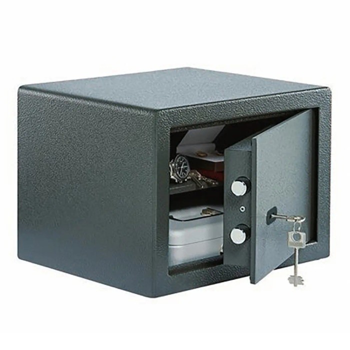 Cassaforte per mobili Burg Wächter Pure-Safe PS 120 K, antracite, con porta aperta e contenuto.