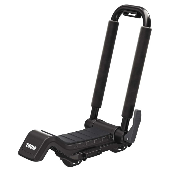 Porta kayak Thule nero per il trasporto sicuro sul tetto dell'auto.