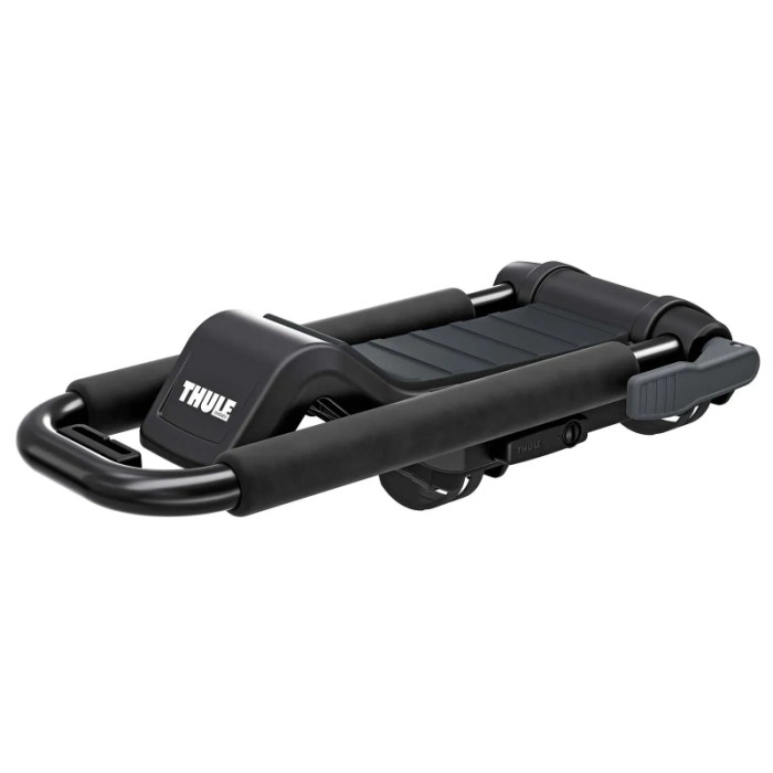 Accessorio portapacchi Thule, piegato, per un facile trasporto e stoccaggio.
