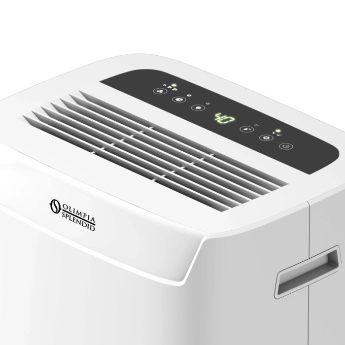 Deumidificatore bianco con display digitale e griglia di ventilazione.