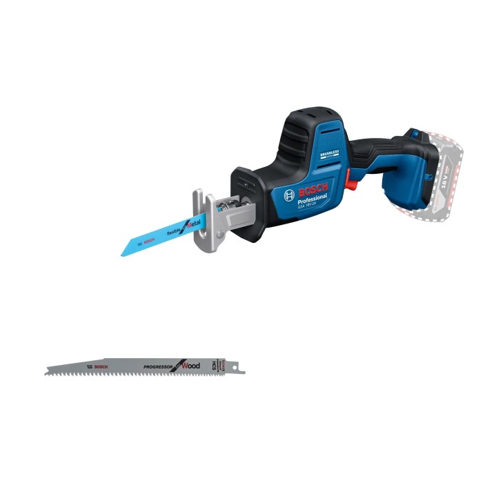 Seghetto alternativo a batteria Bosch Professional GSA 18V-24 con corpo blu e lama.