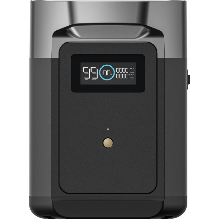 Batteria aggiuntiva EcoFlow Delta 2 con 1024 Wh per impianti solari, alloggiamento grigio con display.