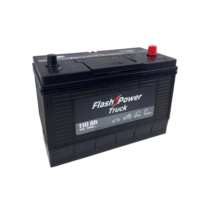 Batteria auto nera Flash Power Truck, 12V, 110 Ah per auto, camion e furgoni.