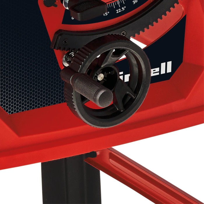 Dettaglio: manopola di regolazione della sega circolare da banco Einhell TC-TS 2025/2 U per impostazioni precise.