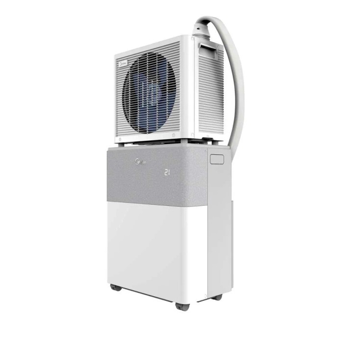 Climatizzatore split portatile Midea PortaSplit Cool, bianco-grigio. Condizionatore con unità esterna e tubo.