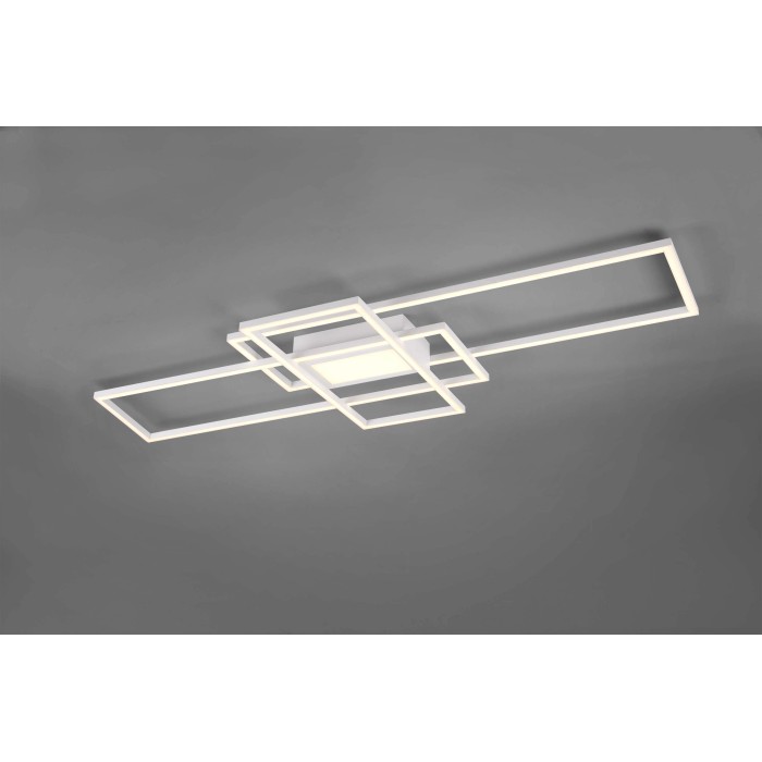 Plafoniera LED moderna con design geometrico in bianco.