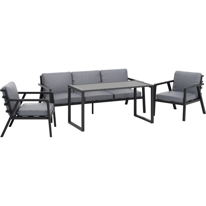 Set lounge e tavolo da pranzo Tamworth 4 pezzi in grigio antracite con divano, poltrone e tavolo.