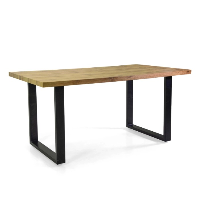 Tavolo in metallo Canberra nero con top legno naturale 160x90h75 cm
