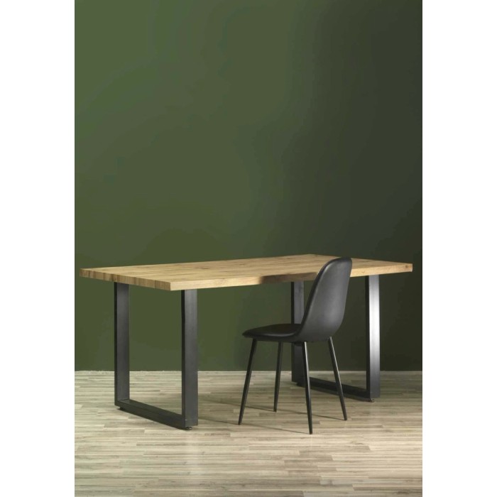 Tavolo in metallo Canberra nero con top legno naturale 160x90h75 cm
