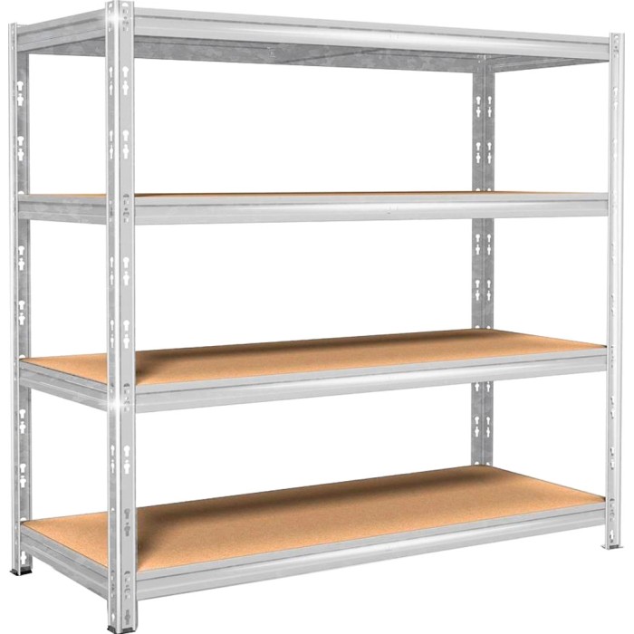 Scaffale metallico a 4 ripiani per stoccaggio e ordine.