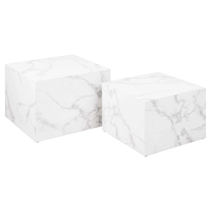 Set di 2 tavolini da salotto in legno Motrik effetto marmo bianco quadro h40 cm