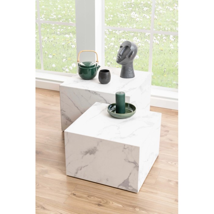 Set di 2 tavolini da salotto in legno Motrik effetto marmo bianco quadro h40 cm