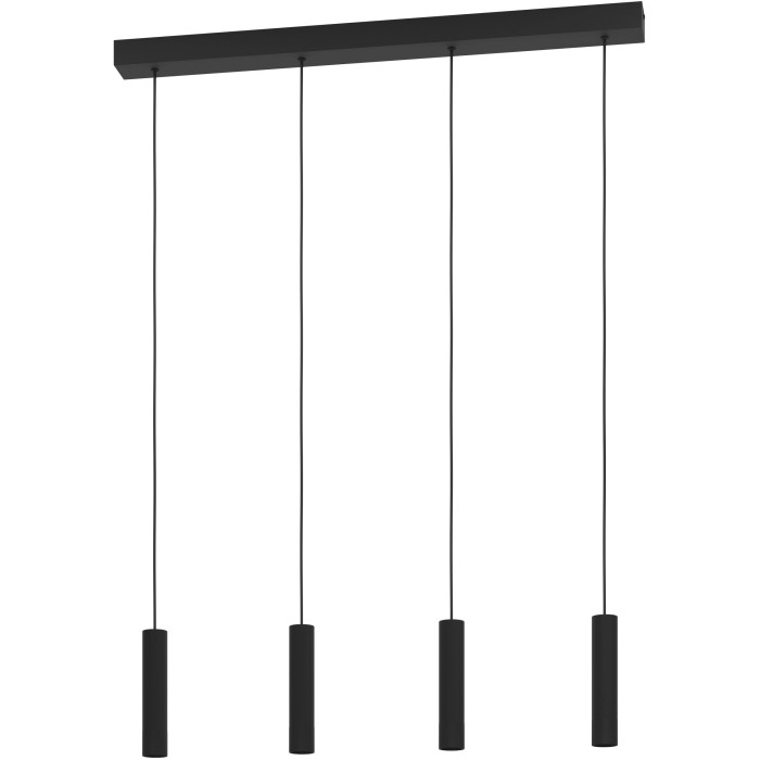 Lampada a sospensione a LED Eglo Almudaina nera, 4 luci, design moderno per soggiorno e sala da pranzo.