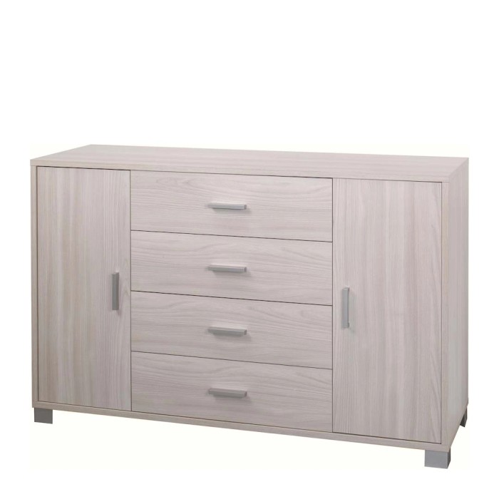 Mobile archivio in legno chiaro con 4 cassetti e 2 ante.