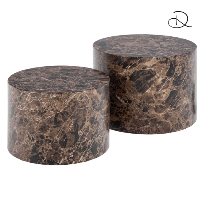 Set di 2 tavolini da salotto in legno Motrik effetto marmo marrone tondo h40 cm