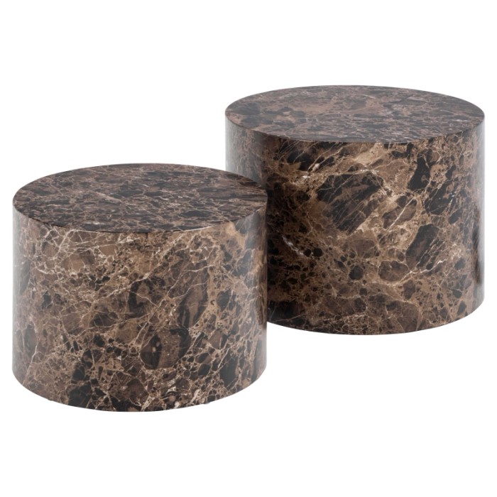 Set di 2 tavolini da salotto in legno Motrik effetto marmo marrone tondo h40 cm
