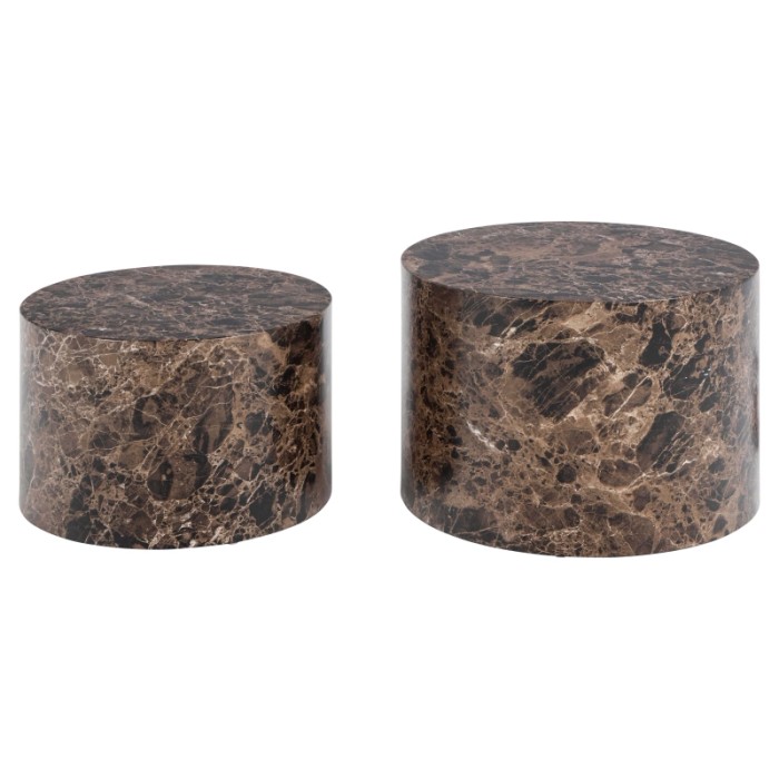 Set di 2 tavolini da salotto in legno Motrik effetto marmo marrone tondo h40 cm