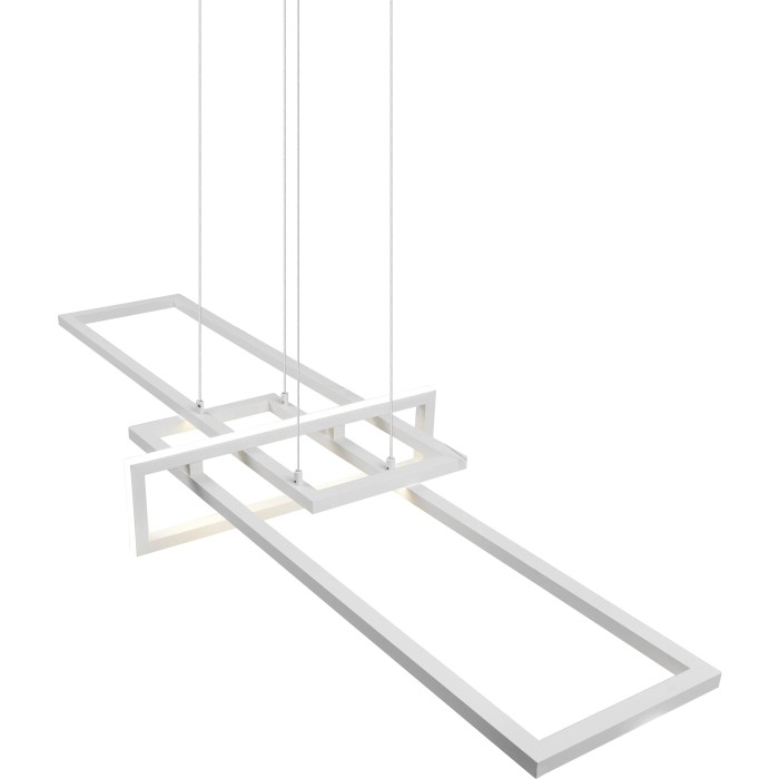 Moderna lampada a sospensione a LED Trio Salinas, bianco opaco, con elementi rettangolari per sala da pranzo.