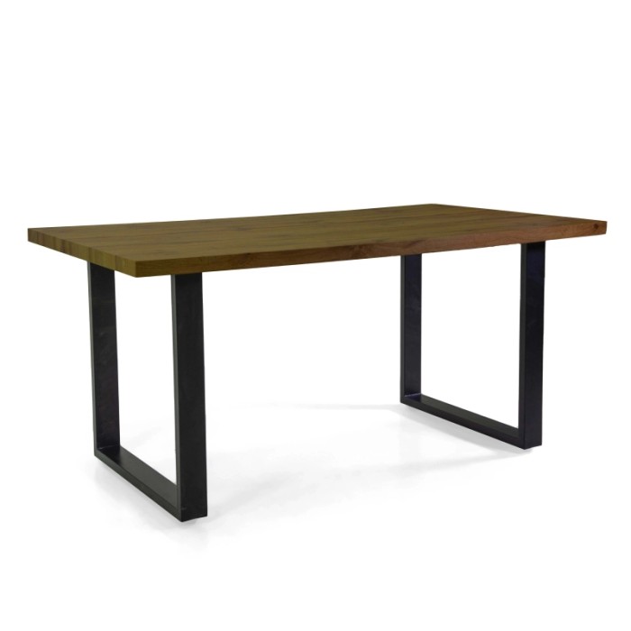 Tavolo in metallo Canberra nero con top legno noce 160x90h75 cm