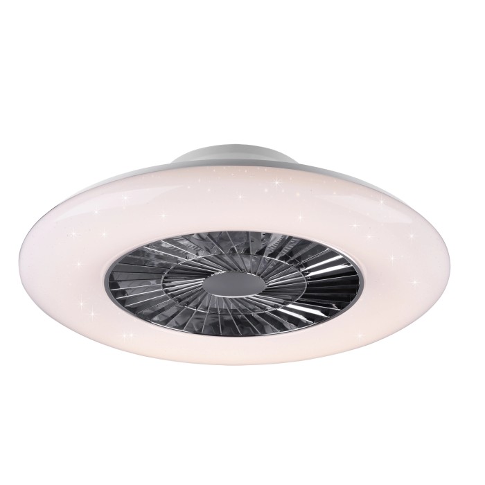 Plafoniera LED moderna con funzione ventilatore. Lampada da soffitto bianca con effetto stella.