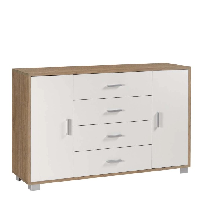 t.b.t. Mobile archivio con cassetti e ante in legno e bianco.