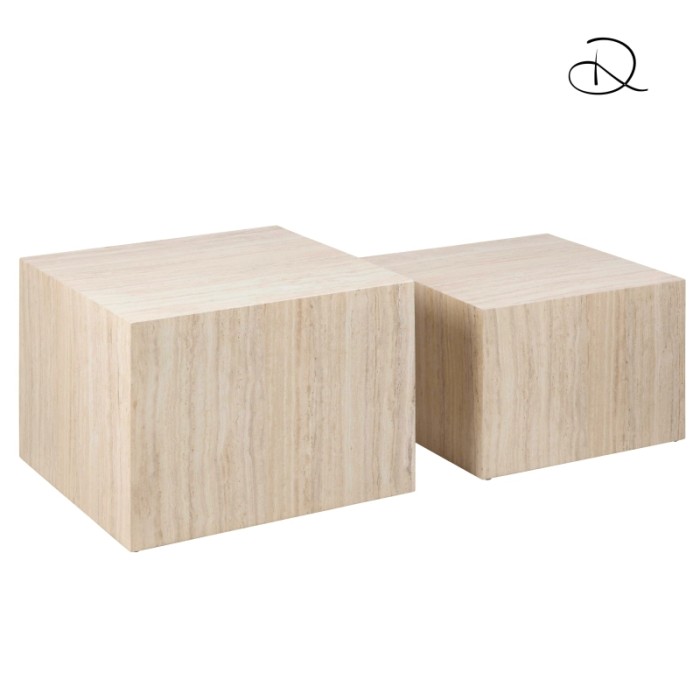 Set 2 tavolini da salotto legno Motrik effetto travertino beige quadro h40 cm